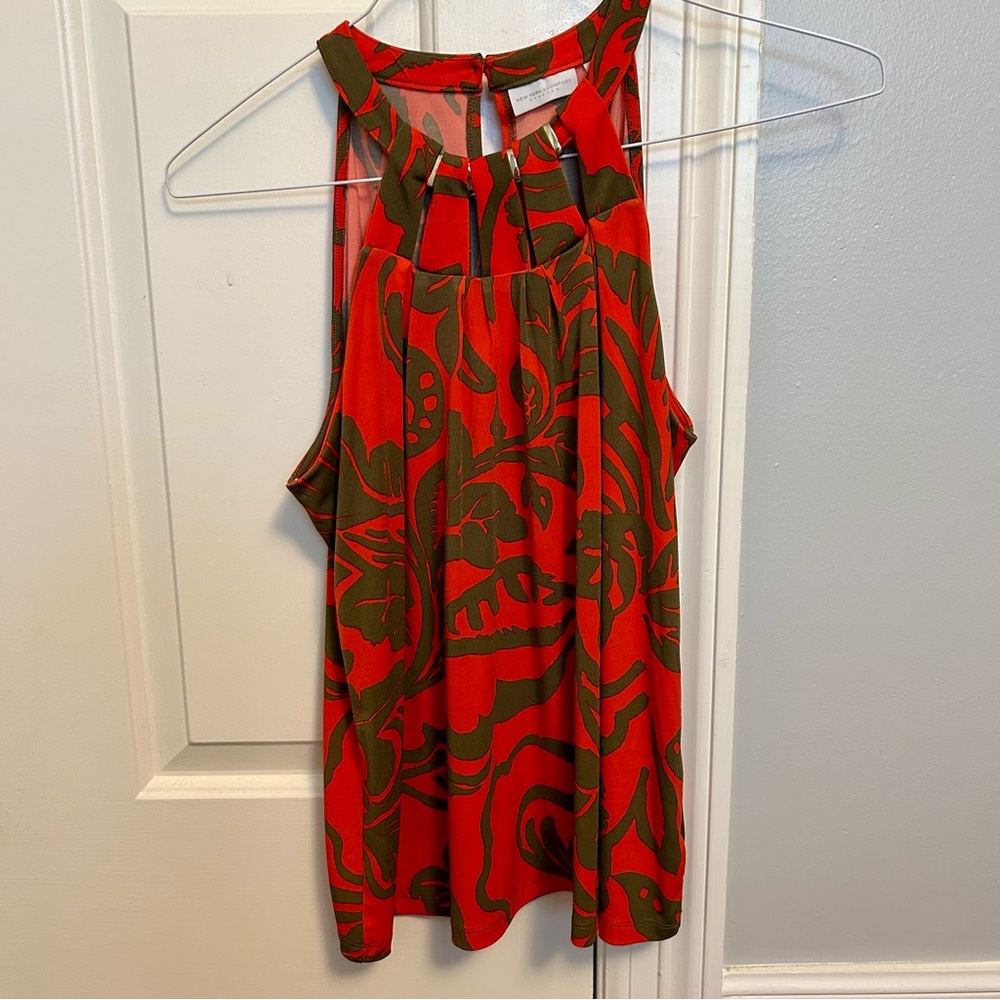 New York & Company orange and khaki Patterned Sleeveless Top